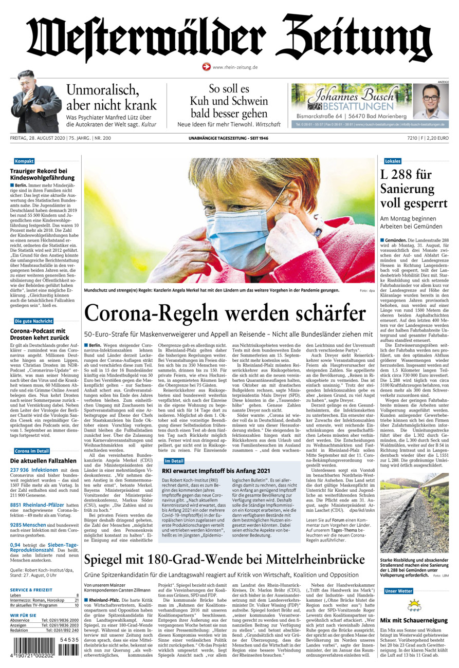 Westerwälder Zeitung vom Freitag, 28.08.2020