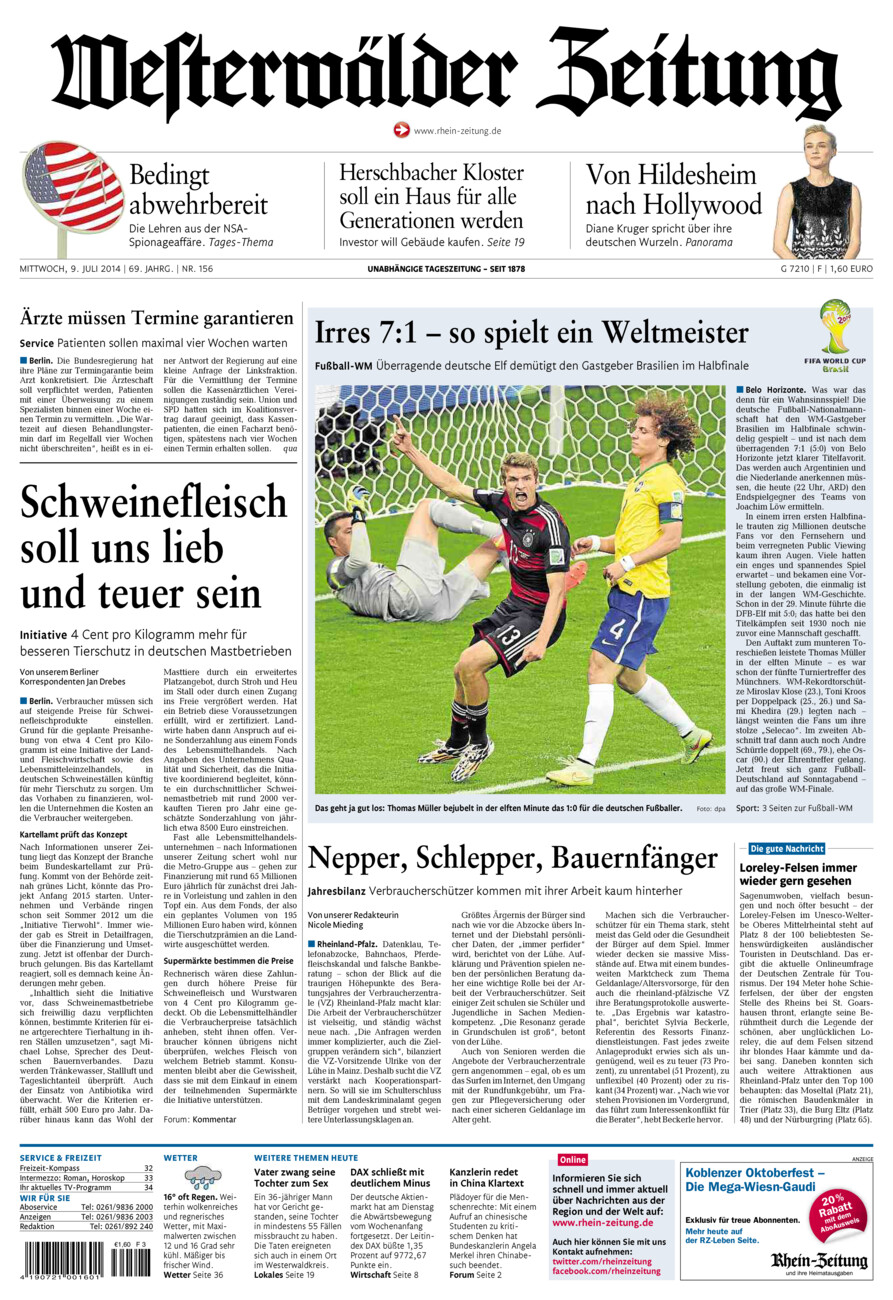Westerwälder Zeitung vom Mittwoch, 09.07.2014