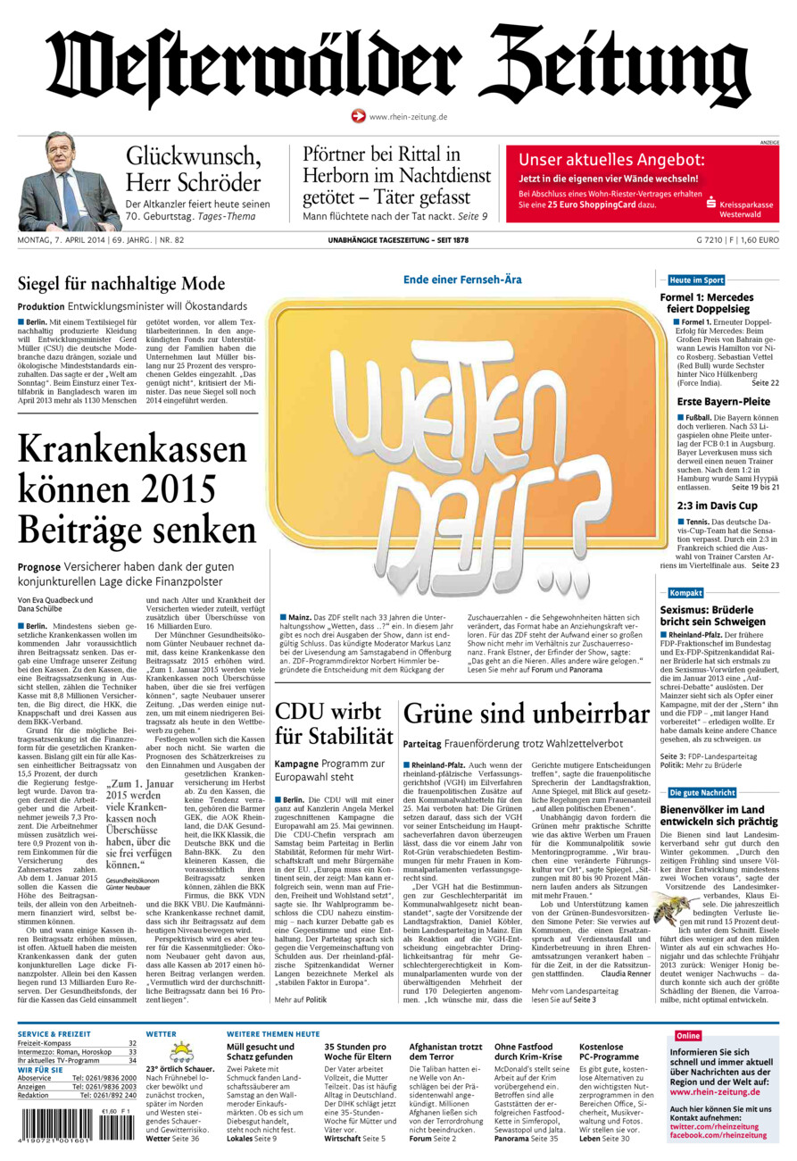 Westerwälder Zeitung vom Montag, 07.04.2014