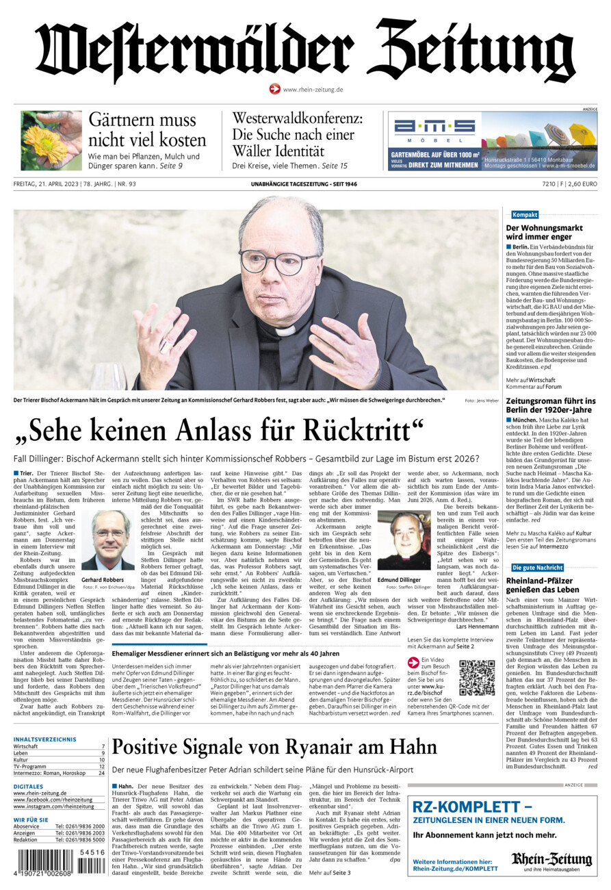 Westerwälder Zeitung vom Freitag, 21.04.2023