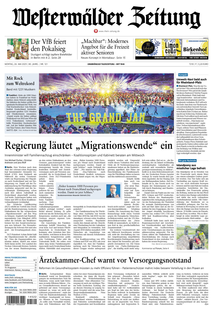 Westerwälder Zeitung vom Montag, 26.05.2025