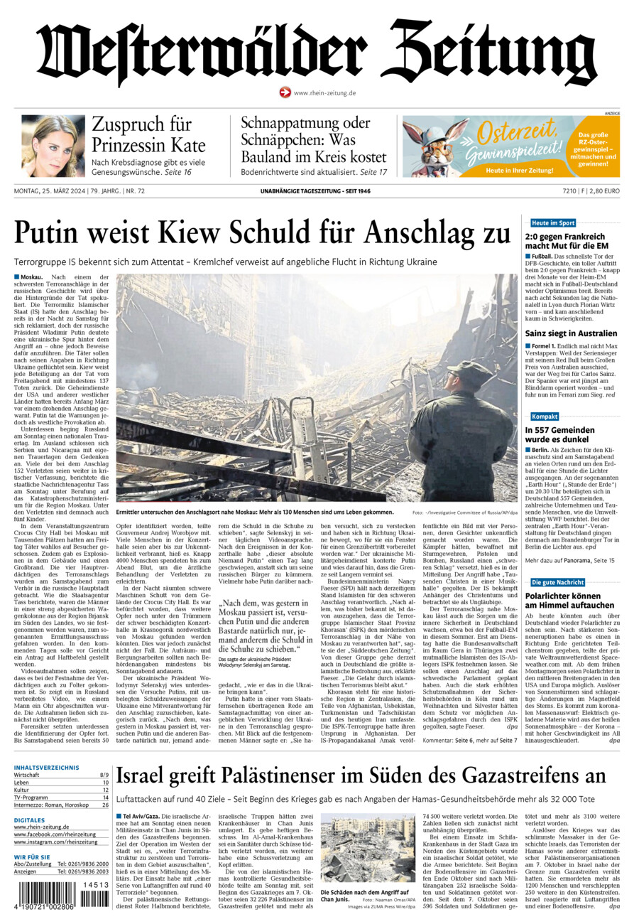 Westerwälder Zeitung vom Montag, 25.03.2024
