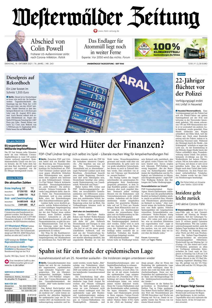 Westerwälder Zeitung vom Dienstag, 19.10.2021