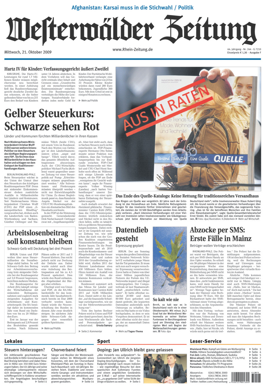 Westerwälder Zeitung vom Mittwoch, 21.10.2009