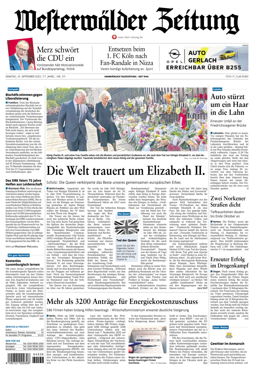 Westerwälder Zeitung vom Samstag, 10.09.2022