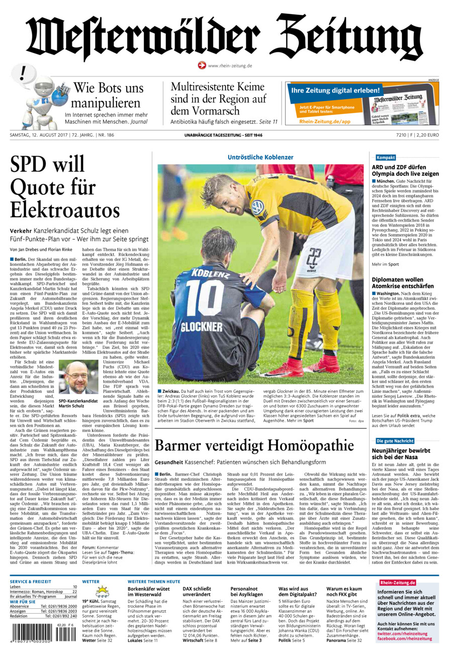 Westerwälder Zeitung vom Samstag, 12.08.2017