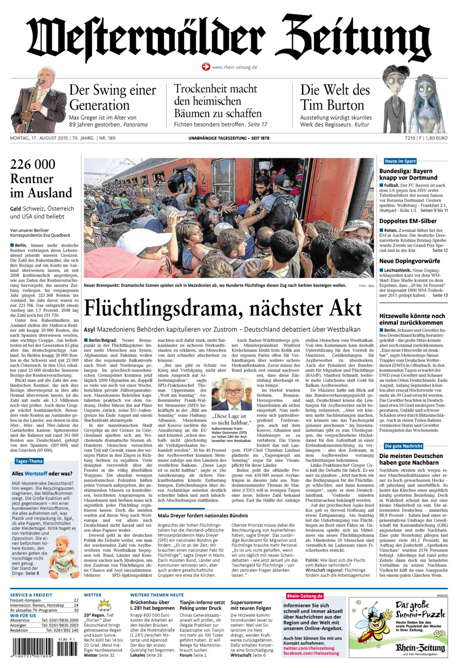 Westerwälder Zeitung vom Montag, 17.08.2015