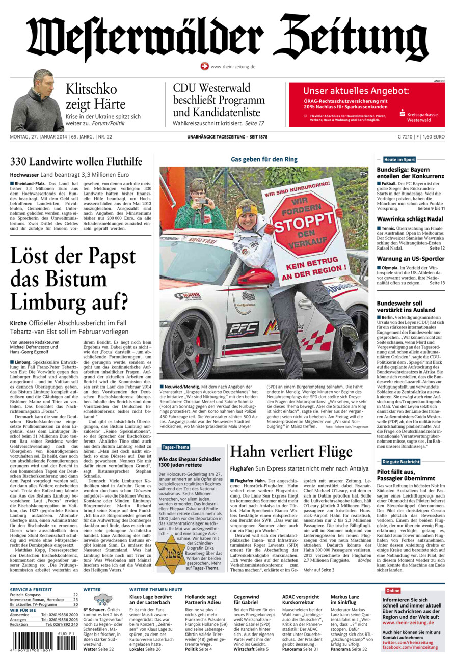 Westerwälder Zeitung vom Montag, 27.01.2014