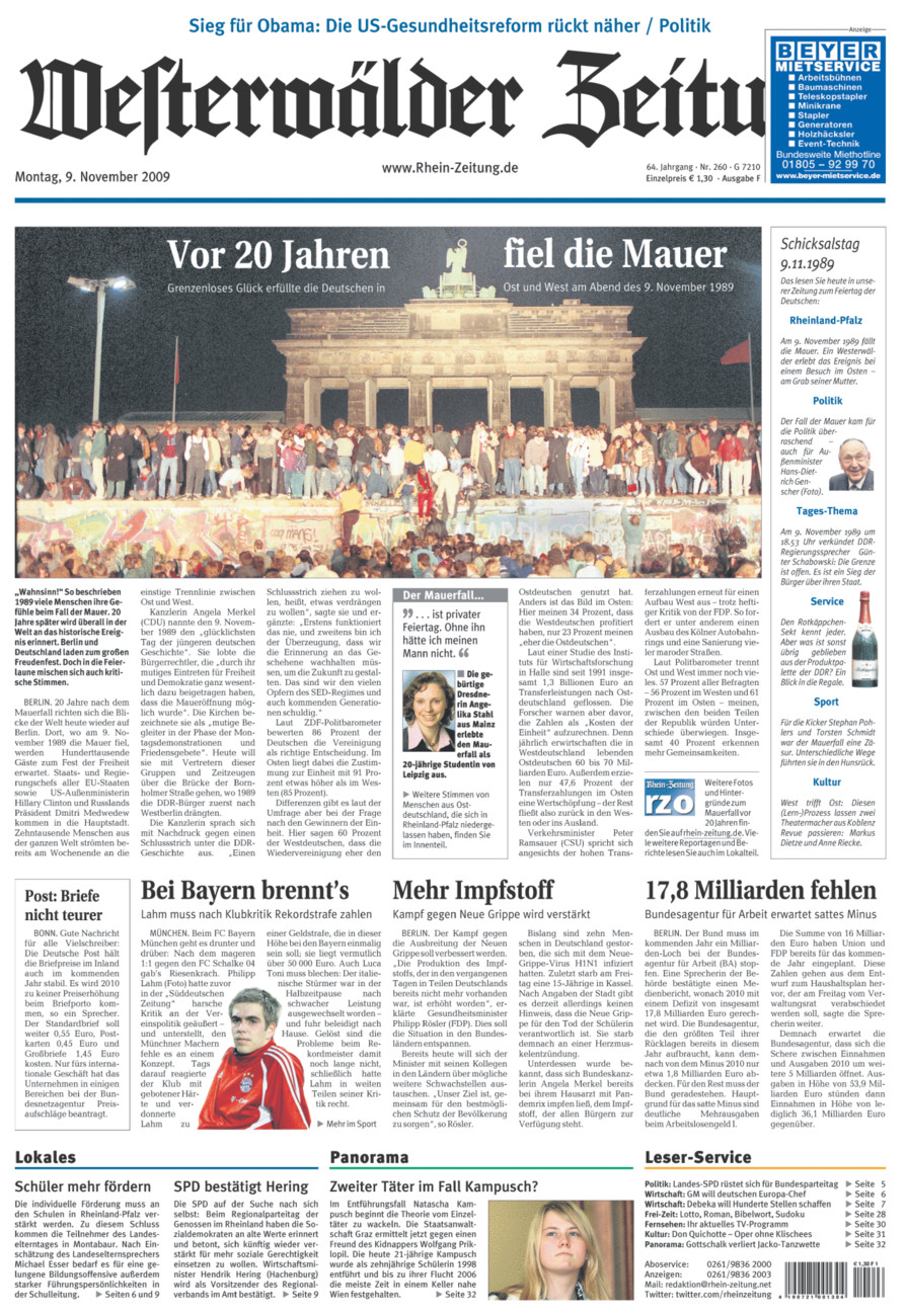 Westerwälder Zeitung vom Montag, 09.11.2009