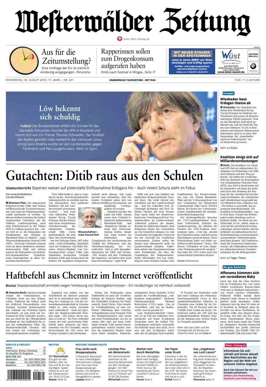 Westerwälder Zeitung vom Donnerstag, 30.08.2018