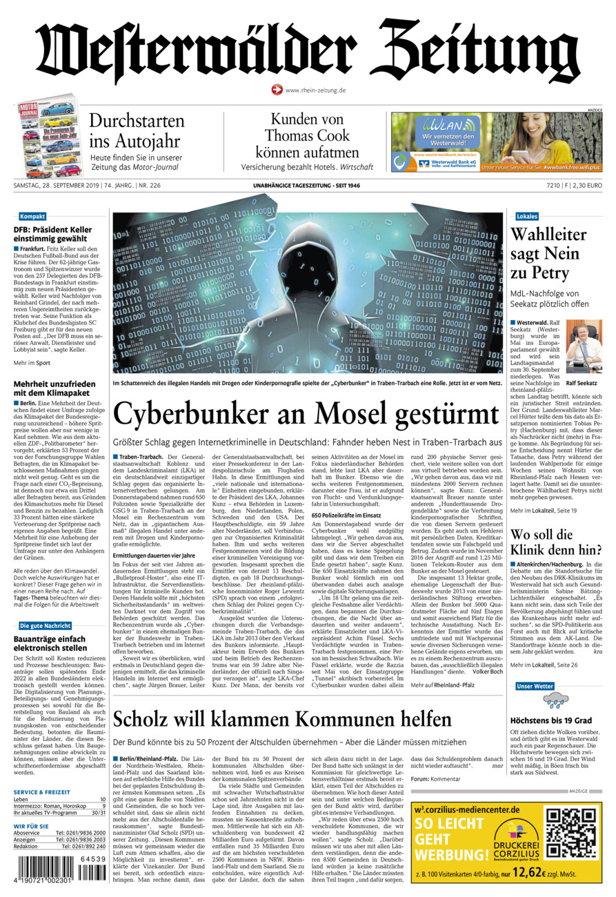 Westerwälder Zeitung vom Samstag, 28.09.2019