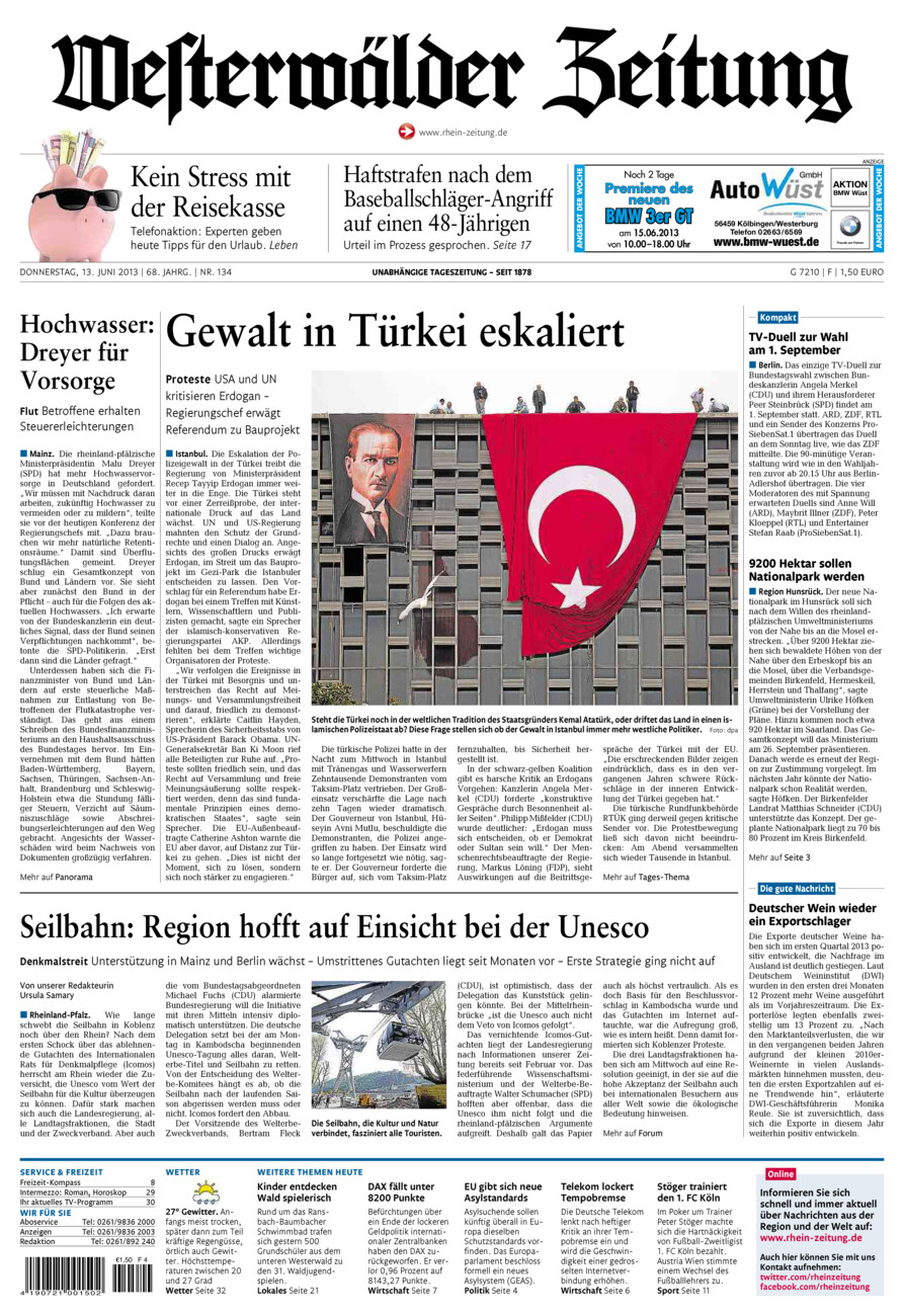 Westerwälder Zeitung vom Donnerstag, 13.06.2013