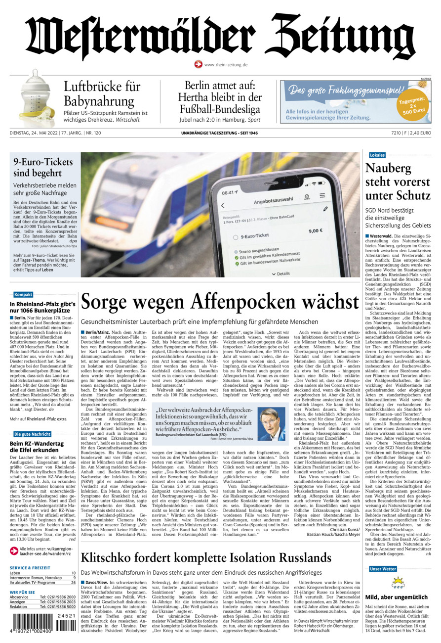 Westerwälder Zeitung vom Dienstag, 24.05.2022