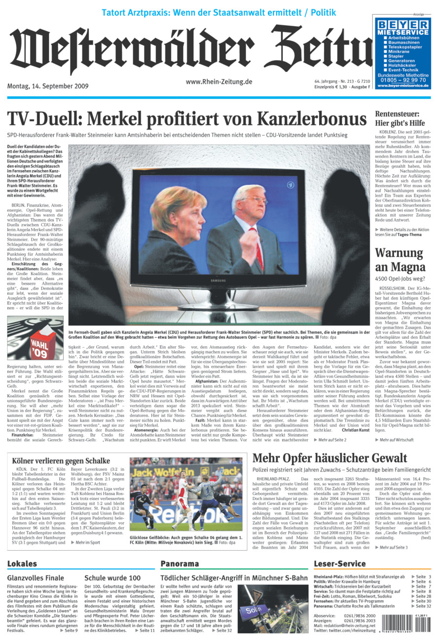 Westerwälder Zeitung vom Montag, 14.09.2009