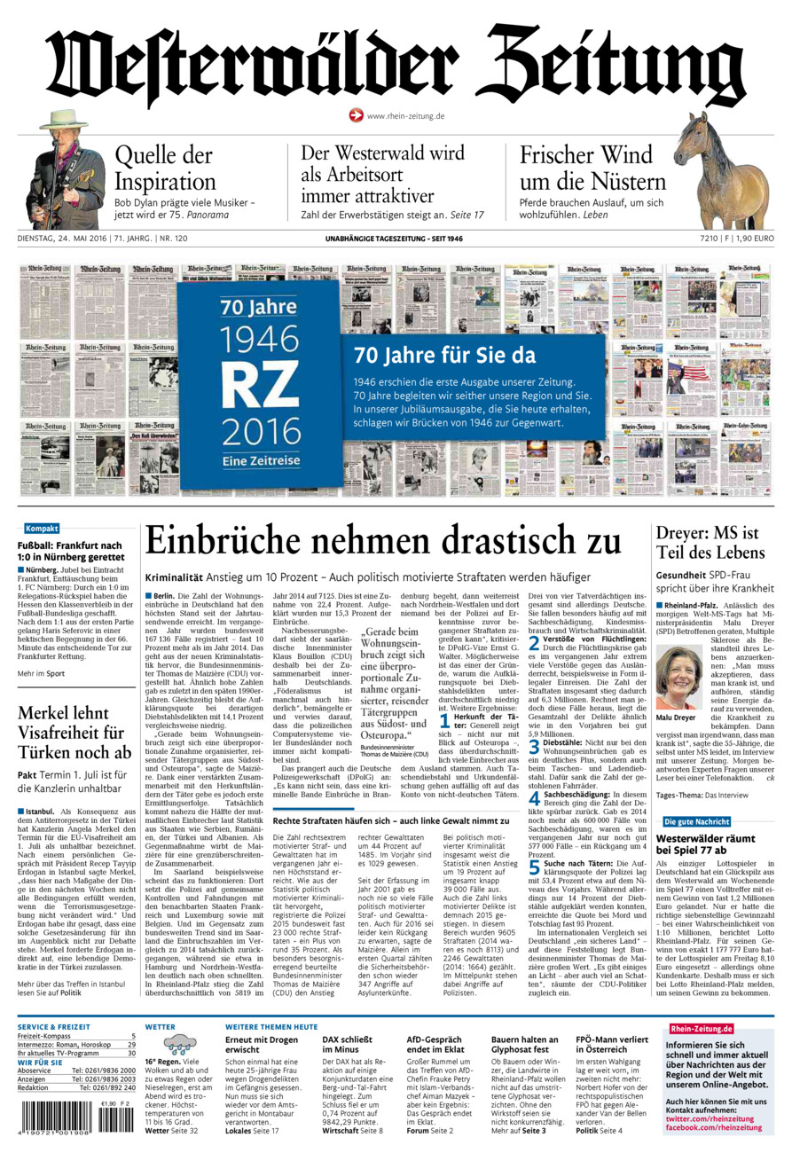 Westerwälder Zeitung vom Dienstag, 24.05.2016