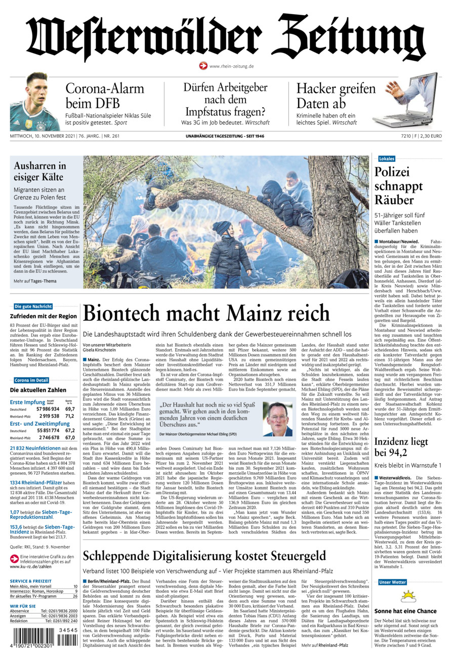 Westerwälder Zeitung vom Mittwoch, 10.11.2021