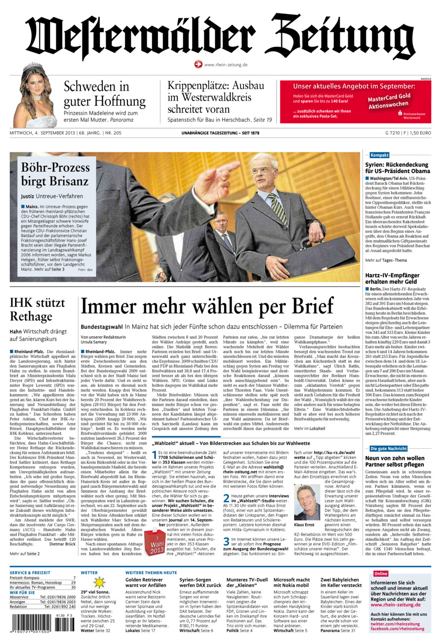 Westerwälder Zeitung vom Mittwoch, 04.09.2013