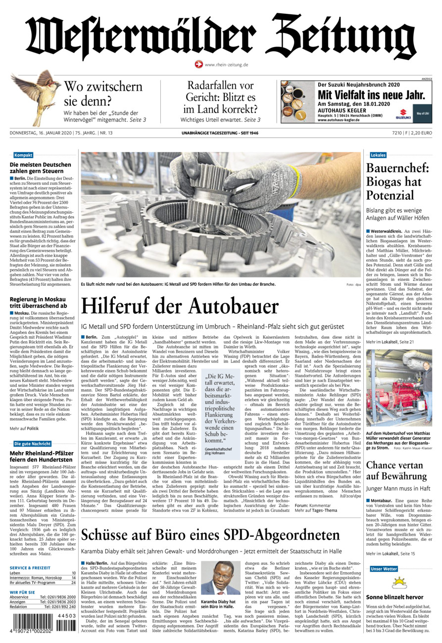 Westerwälder Zeitung vom Donnerstag, 16.01.2020