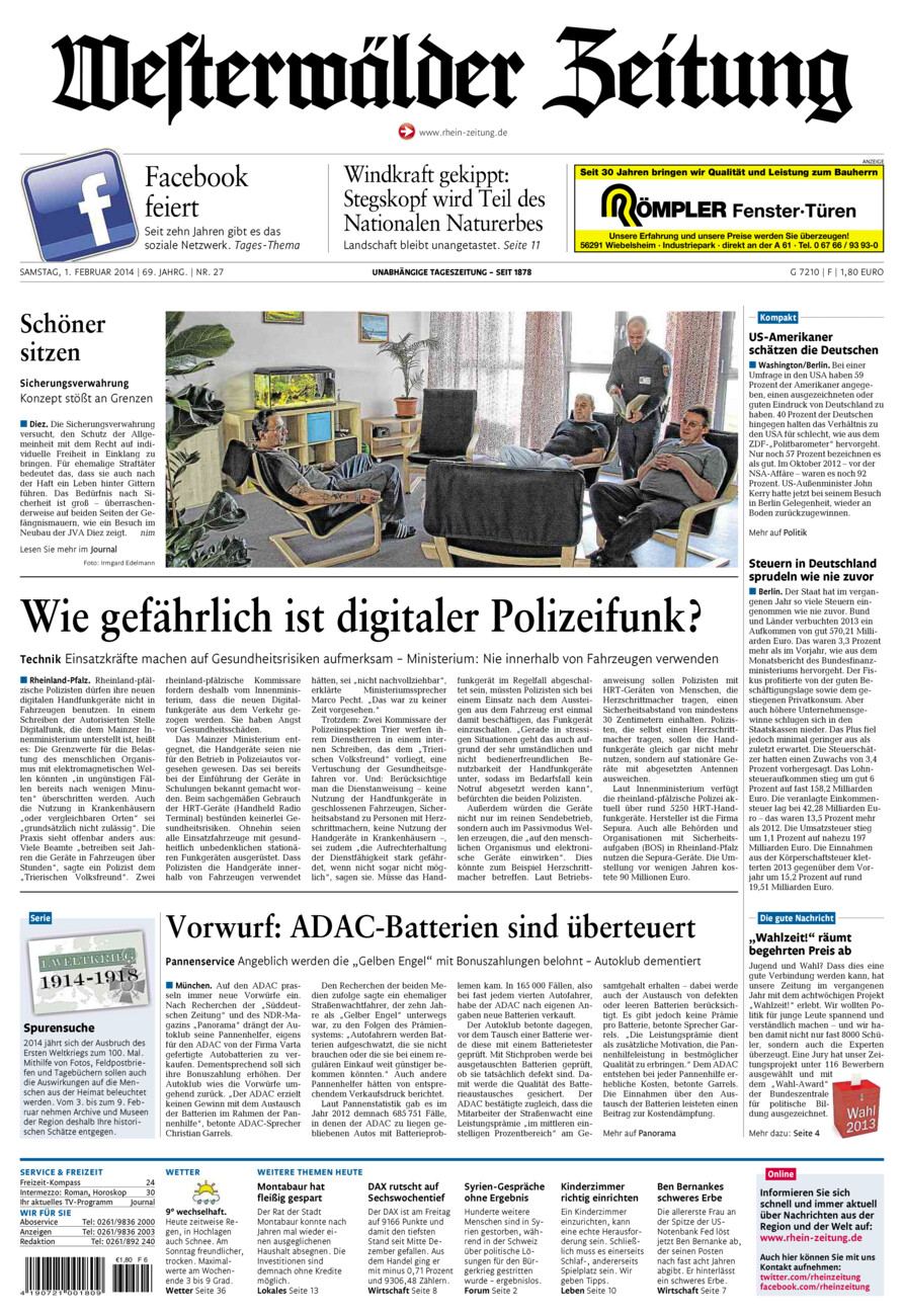 Westerwälder Zeitung vom Samstag, 01.02.2014