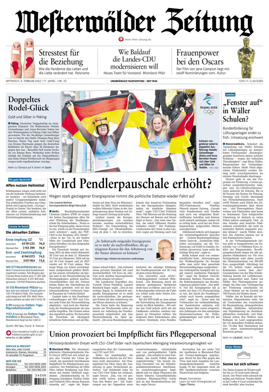 Westerwälder Zeitung vom Mittwoch, 09.02.2022