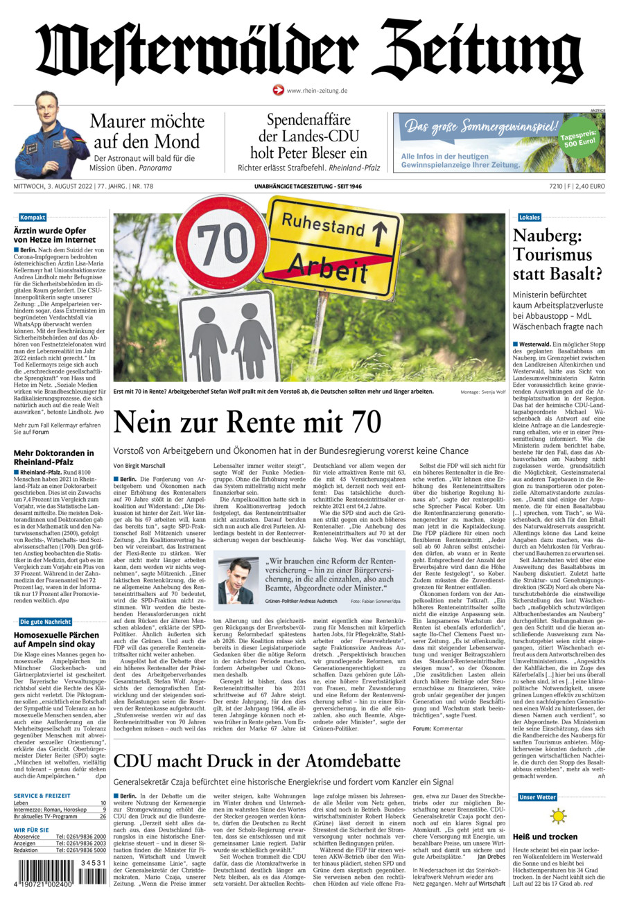 Westerwälder Zeitung vom Mittwoch, 03.08.2022