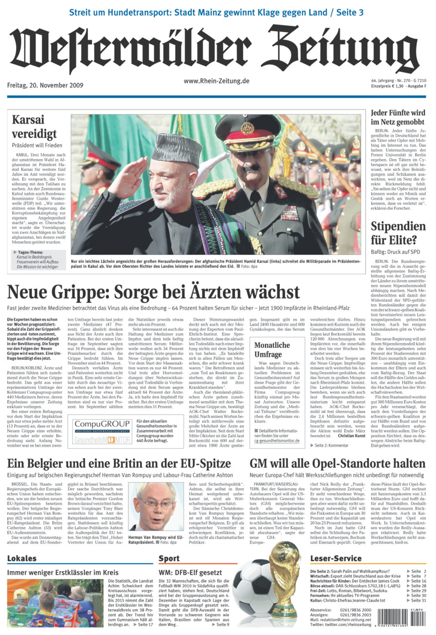 Westerwälder Zeitung vom Freitag, 20.11.2009