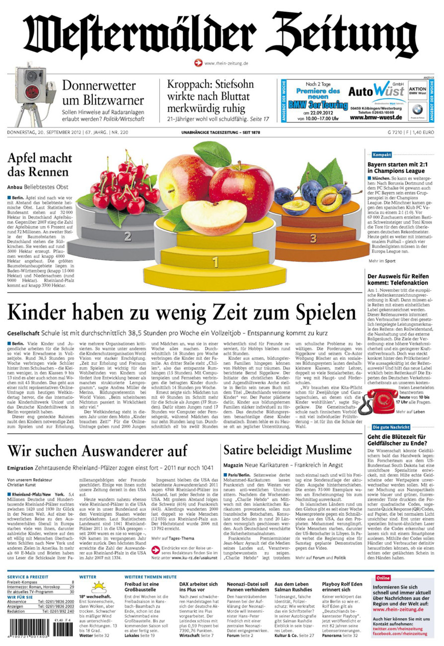 Westerwälder Zeitung vom Donnerstag, 20.09.2012