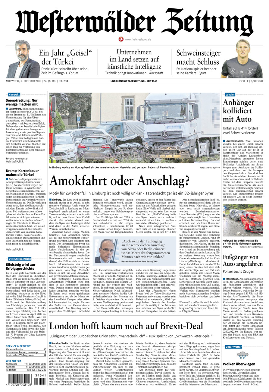 Westerwälder Zeitung vom Mittwoch, 09.10.2019