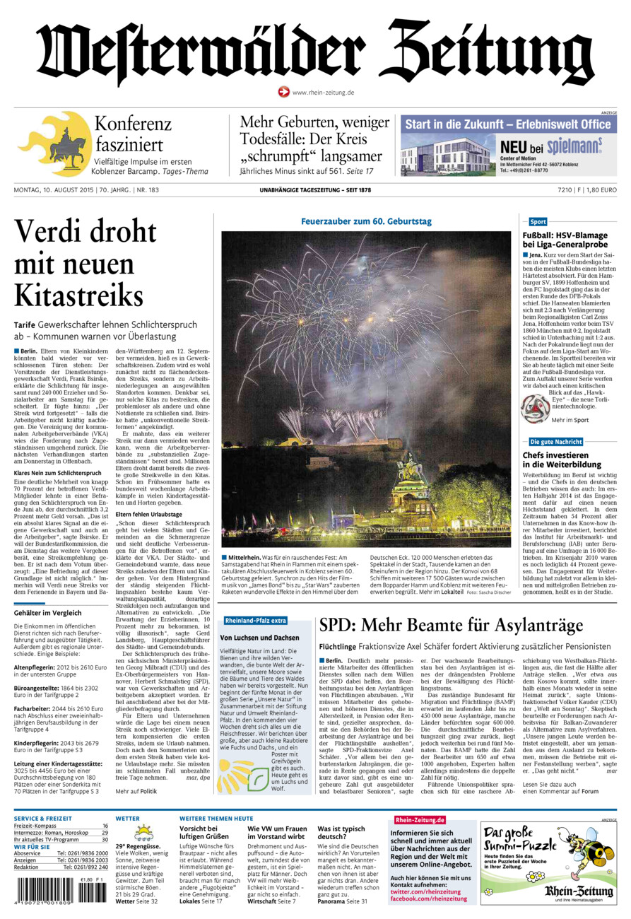 Westerwälder Zeitung vom Montag, 10.08.2015