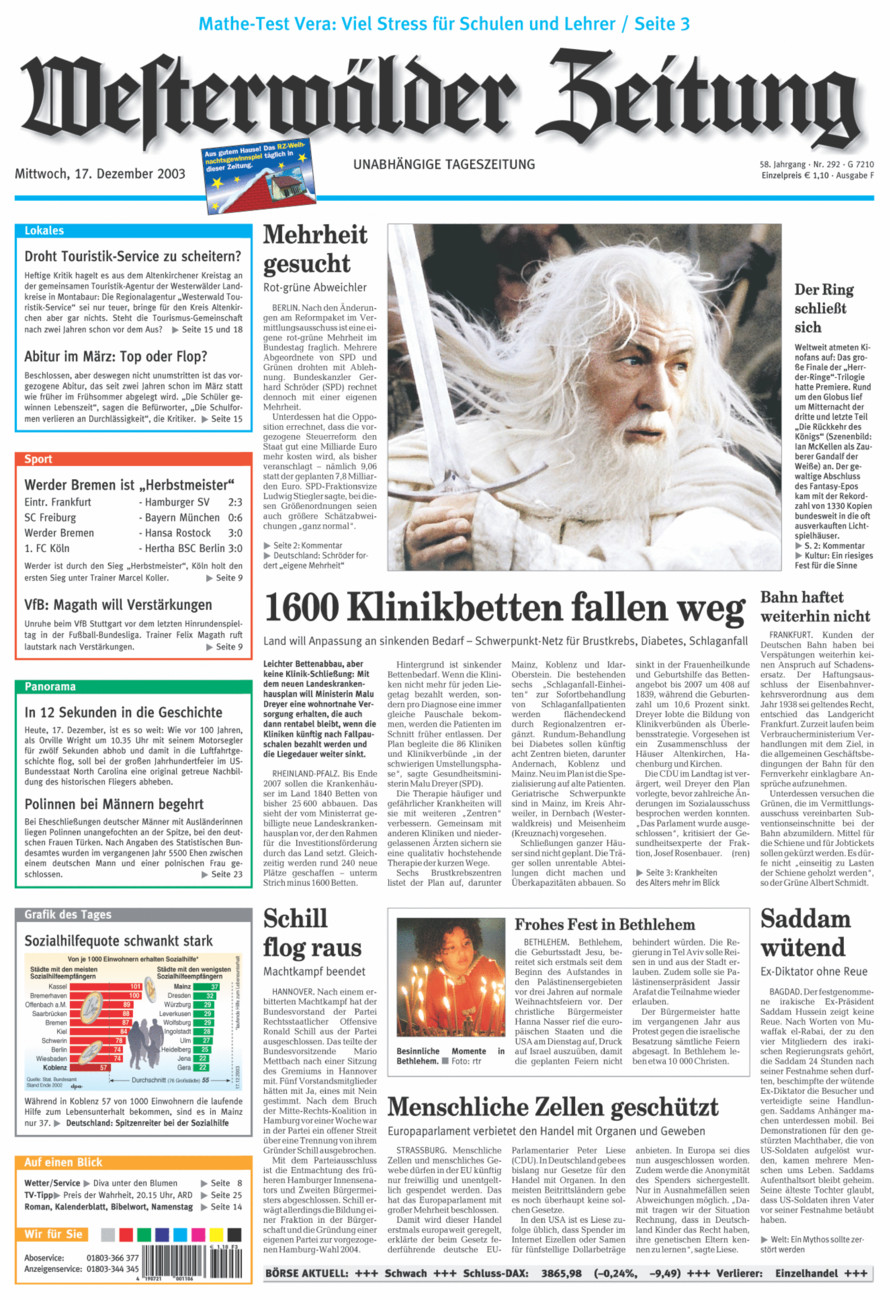 Westerwälder Zeitung vom Mittwoch, 17.12.2003