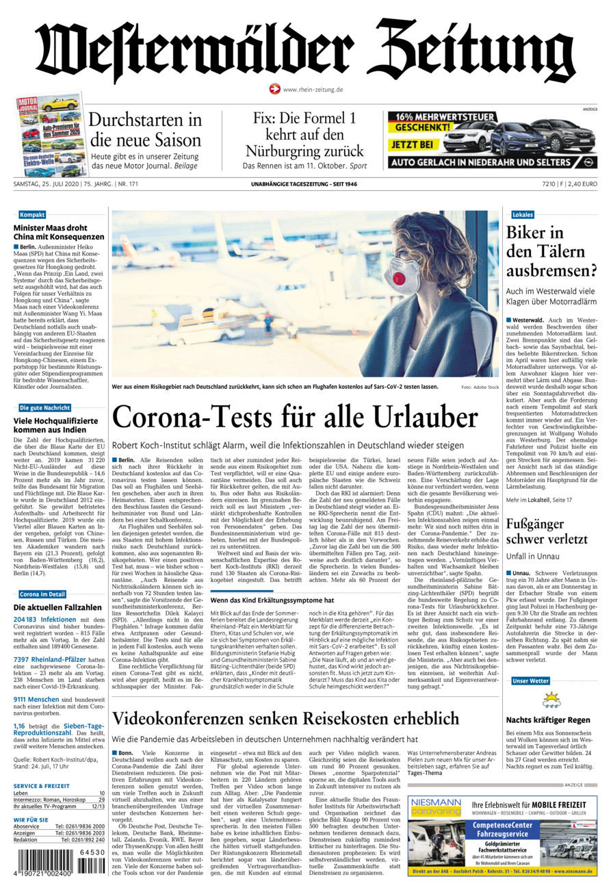 Westerwälder Zeitung vom Samstag, 25.07.2020