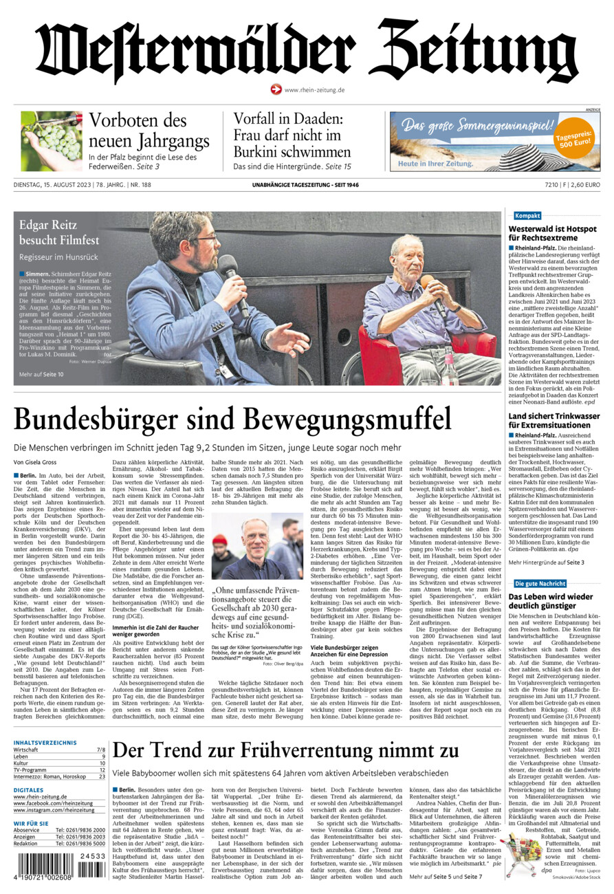 Westerwälder Zeitung vom Dienstag, 15.08.2023