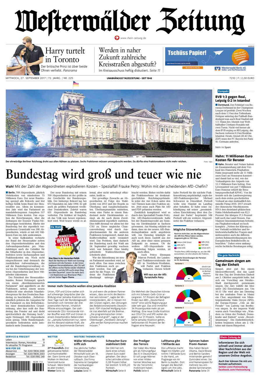 Westerwälder Zeitung vom Mittwoch, 27.09.2017