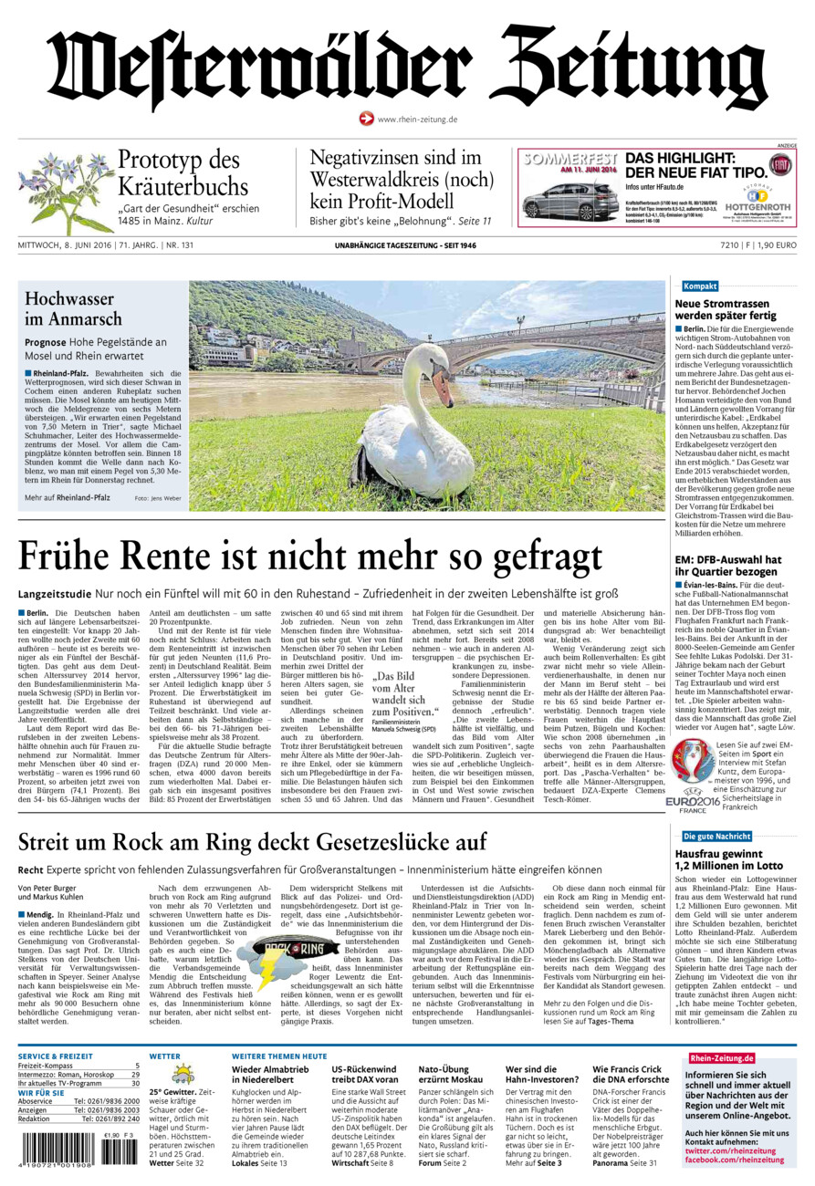 Westerwälder Zeitung vom Mittwoch, 08.06.2016