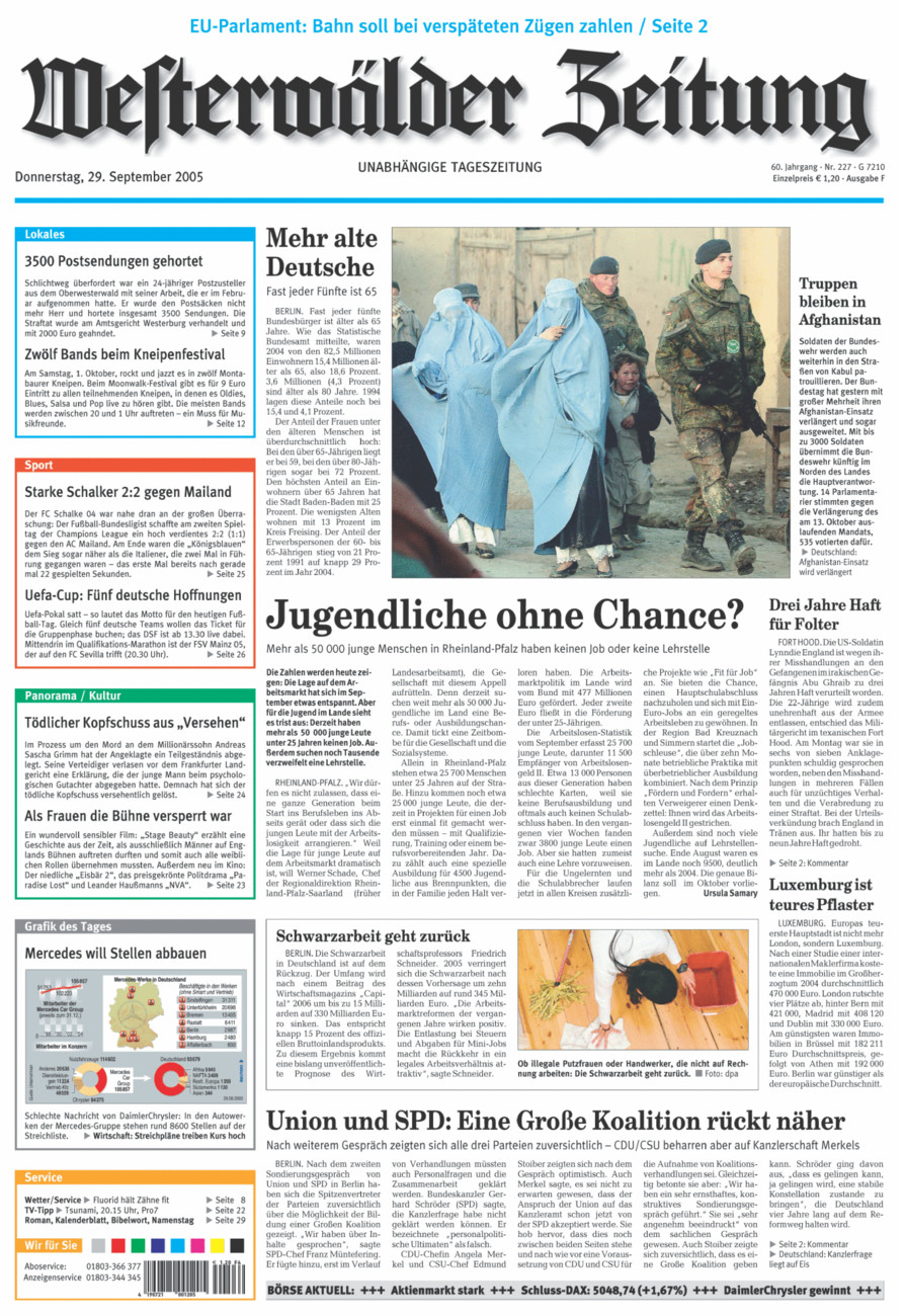 Westerwälder Zeitung vom Donnerstag, 29.09.2005