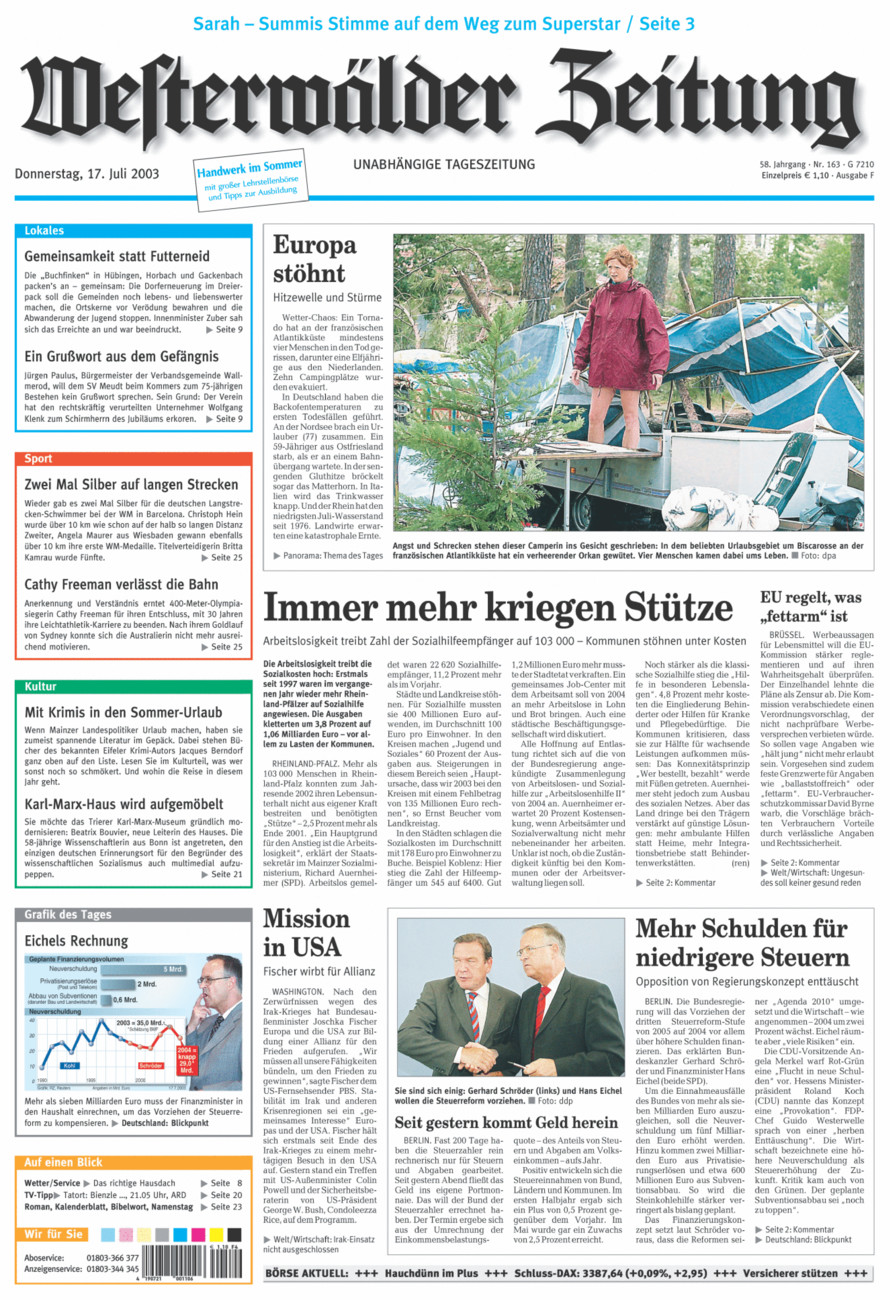 Westerwälder Zeitung vom Donnerstag, 17.07.2003