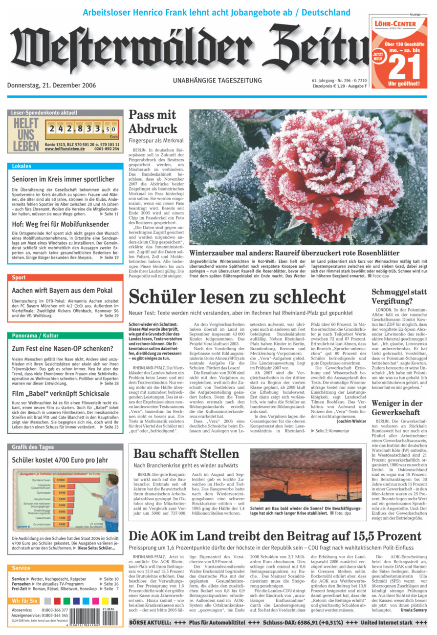 Westerwälder Zeitung vom Donnerstag, 21.12.2006