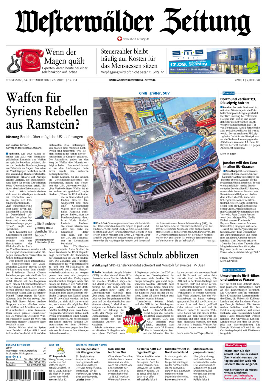Westerwälder Zeitung vom Donnerstag, 14.09.2017