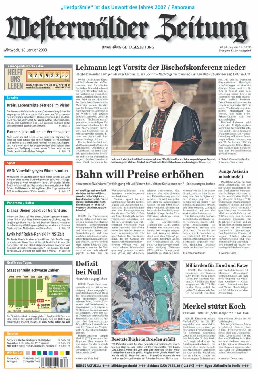 Westerwälder Zeitung vom Mittwoch, 16.01.2008