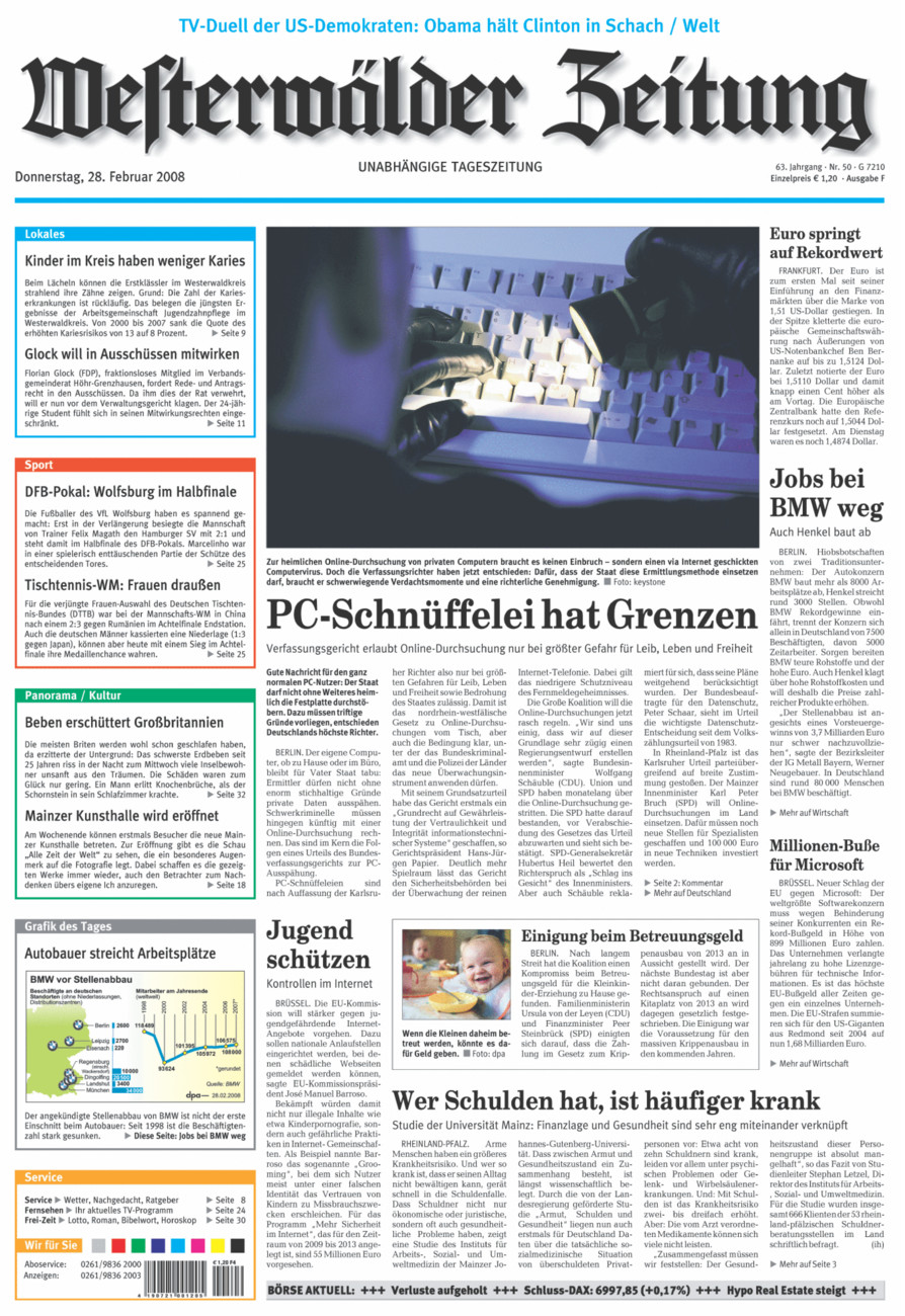 Westerwälder Zeitung vom Donnerstag, 28.02.2008