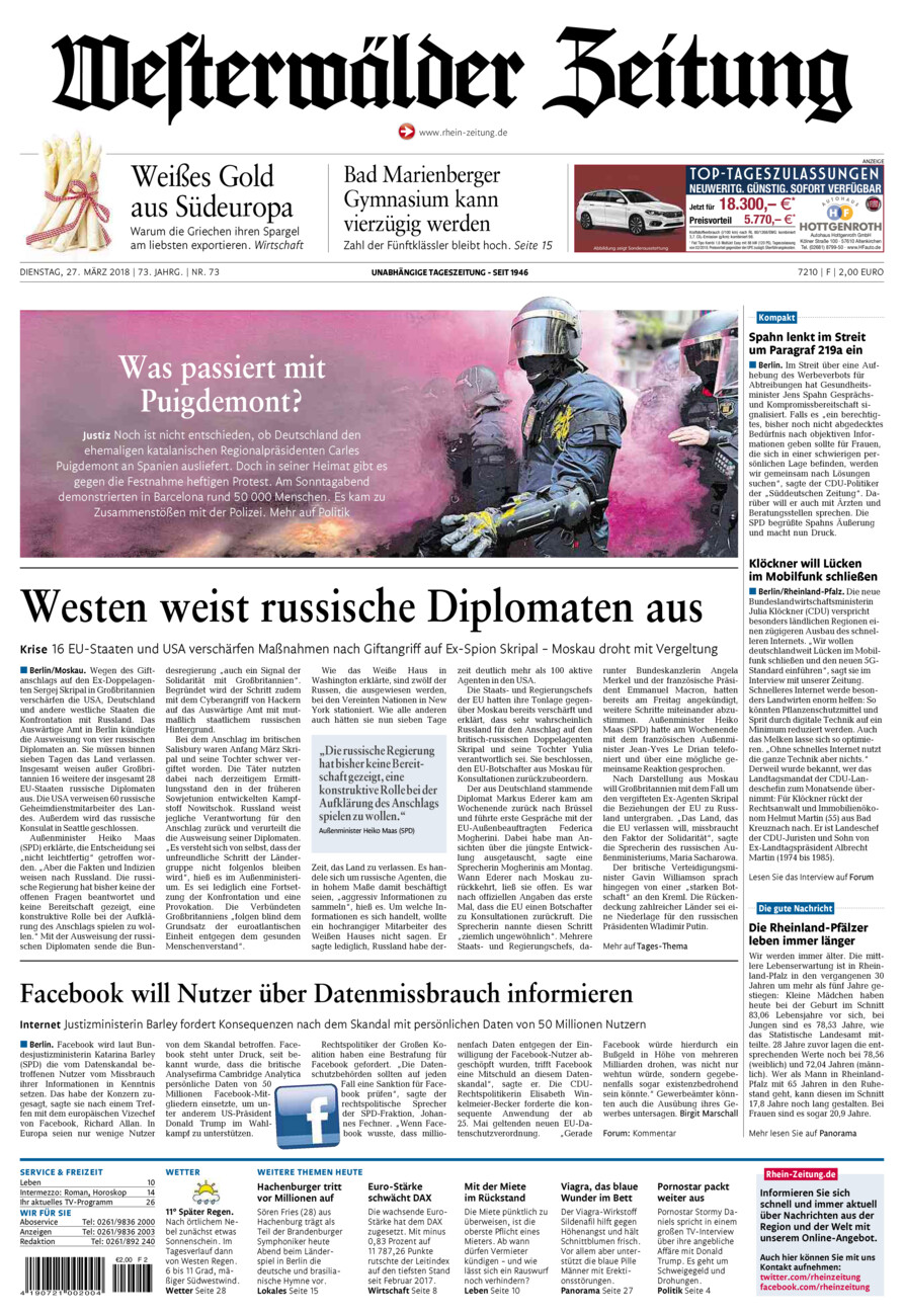 Westerwälder Zeitung vom Dienstag, 27.03.2018