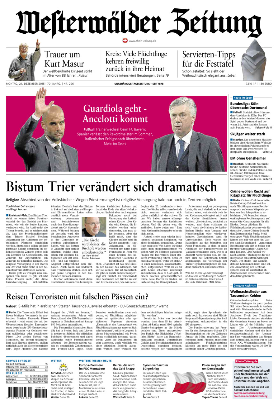 Westerwälder Zeitung vom Montag, 21.12.2015
