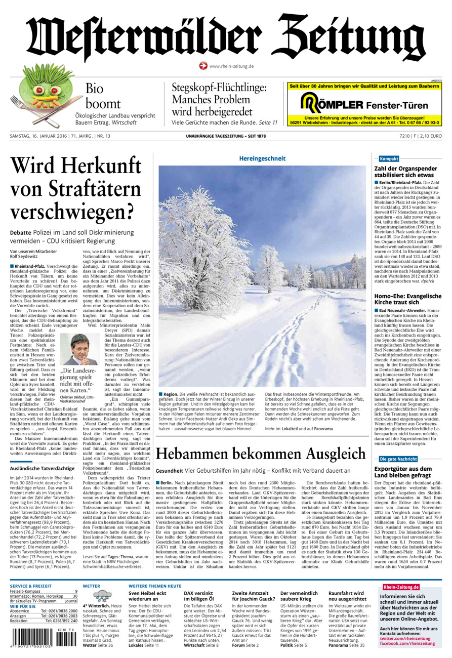 Westerwälder Zeitung vom Samstag, 16.01.2016