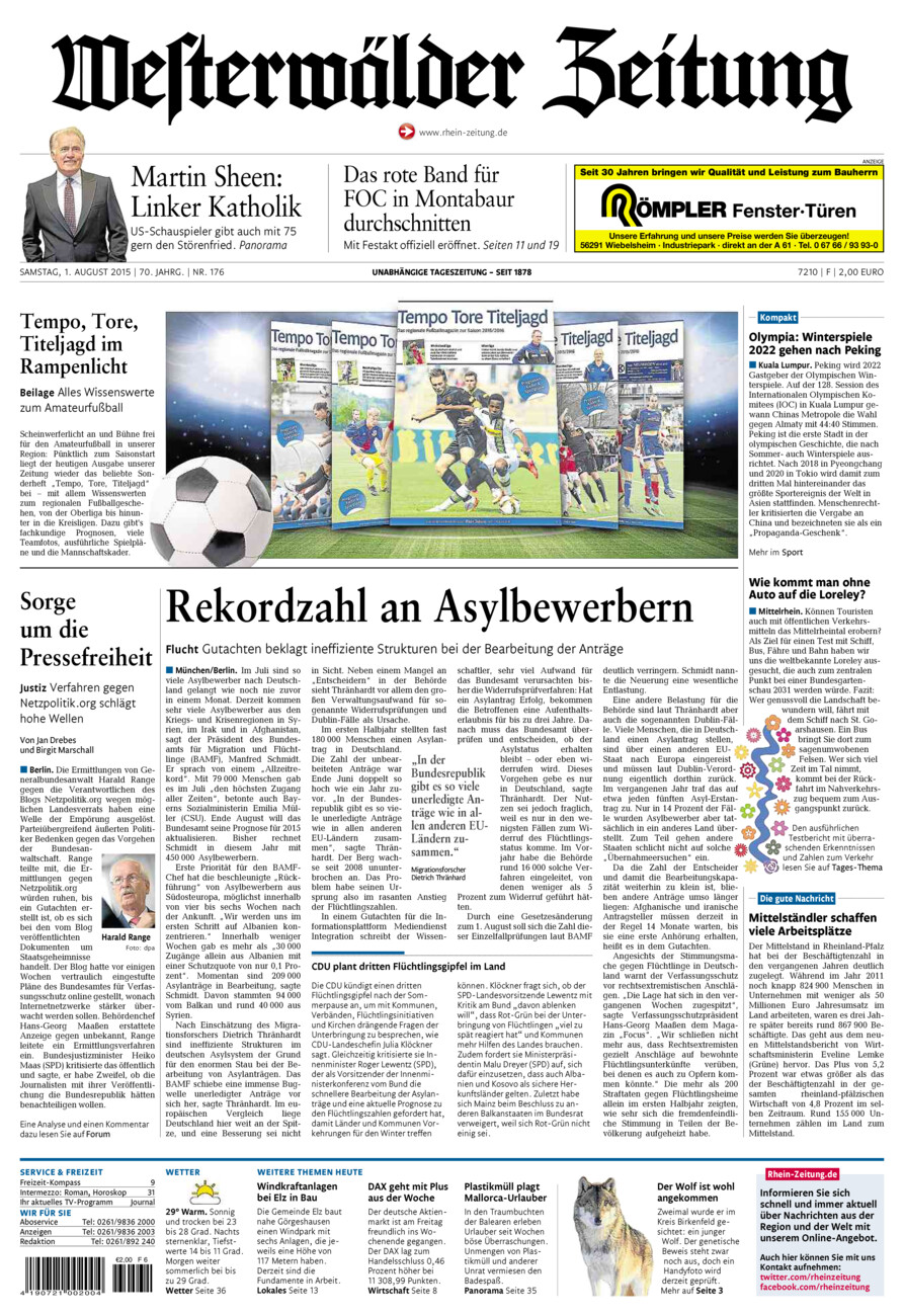 Westerwälder Zeitung vom Samstag, 01.08.2015