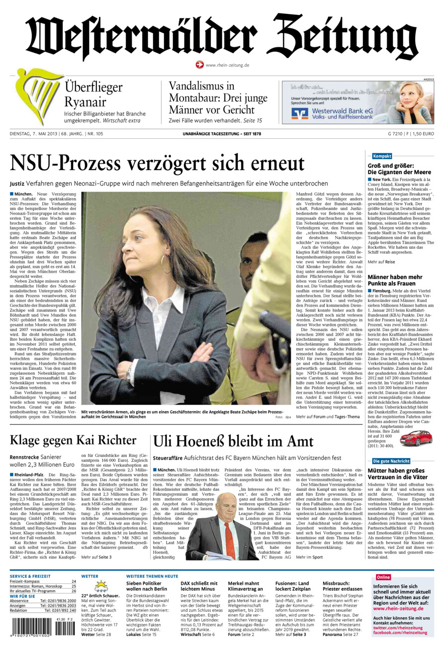Westerwälder Zeitung vom Dienstag, 07.05.2013