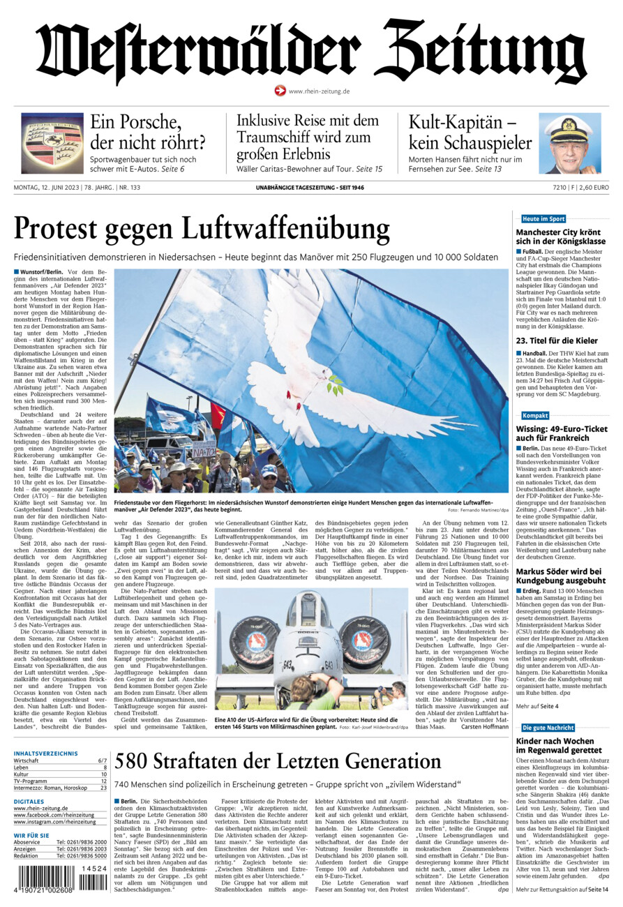 Westerwälder Zeitung vom Montag, 12.06.2023