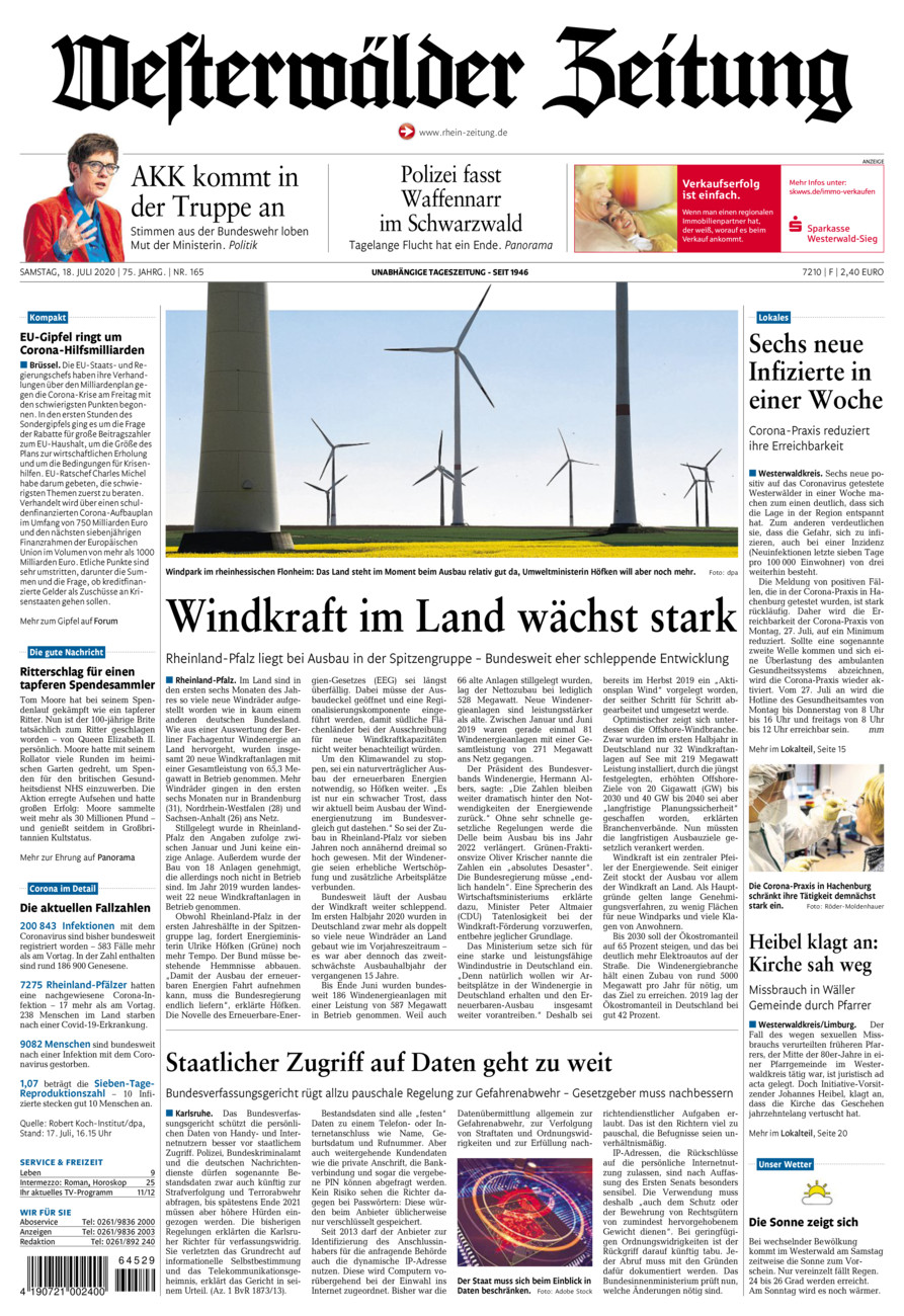 Westerwälder Zeitung vom Samstag, 18.07.2020