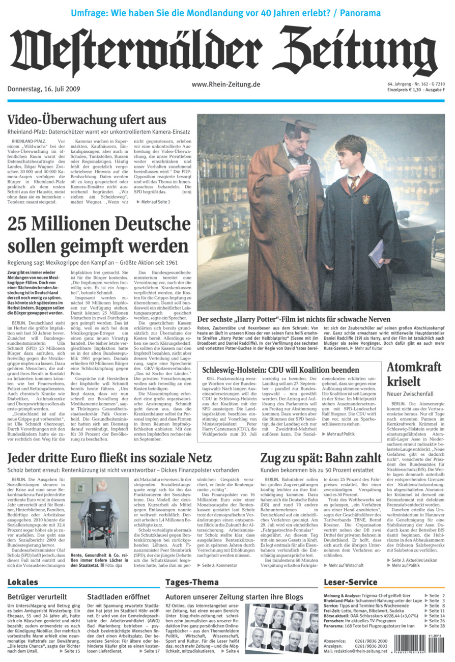 Westerwälder Zeitung vom Donnerstag, 16.07.2009