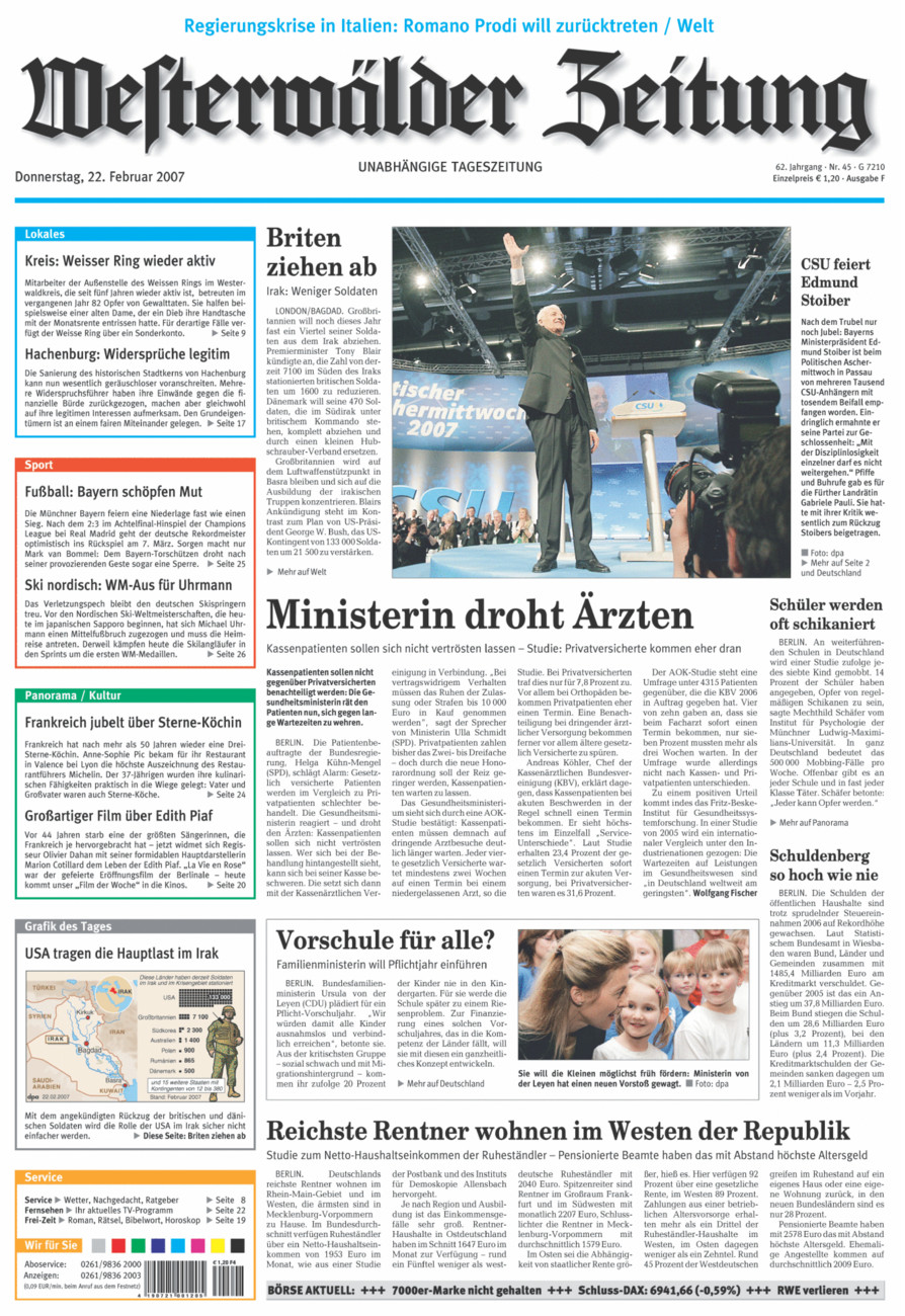Westerwälder Zeitung vom Donnerstag, 22.02.2007