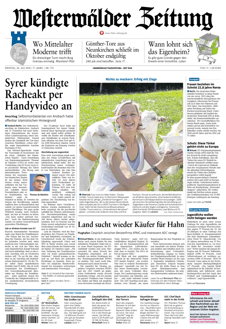 Westerwälder Zeitung vom Dienstag, 26.07.2016